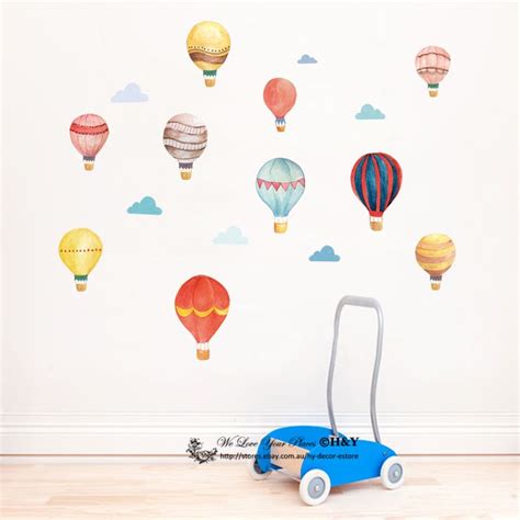 An Assortment Of Hot Air Balloons In The Sky Wall Decals On A White Wall