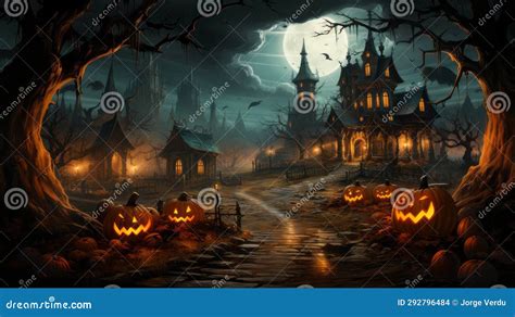 Halloween Landscape for Wallpaper Stock Illustration - Illustration of ...