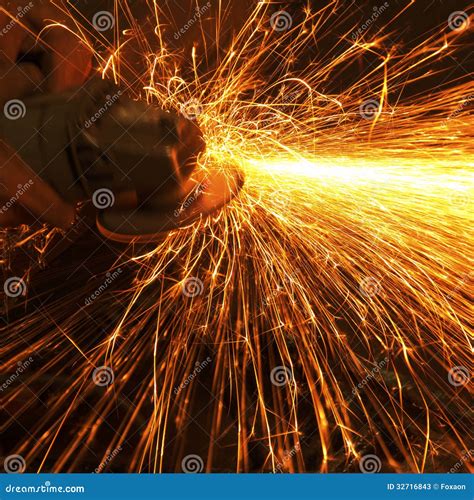 Worker Making Sparks While Welding Steel Stock Image Image Of