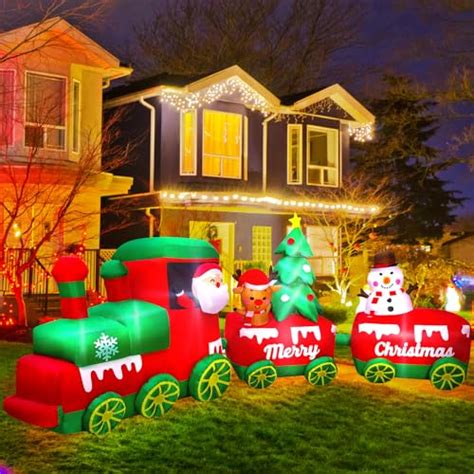 Ft Christmas Inflatables Train With Santa Claus Reindeer Snowman