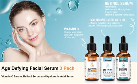 Age Defying Facial Serum 3 Pack Vitamin C Serum Retinol Serum And Hyaluronic Acid