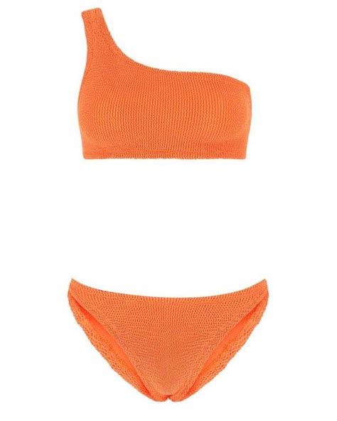 Hunza G Synthetic Nancy One Shoulder Strap Bikini Set In Orange Lyst