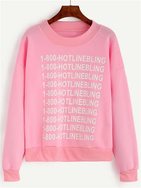 Pink Letter Print Raglan Sleeve Sweatshirtfor Women Romwe