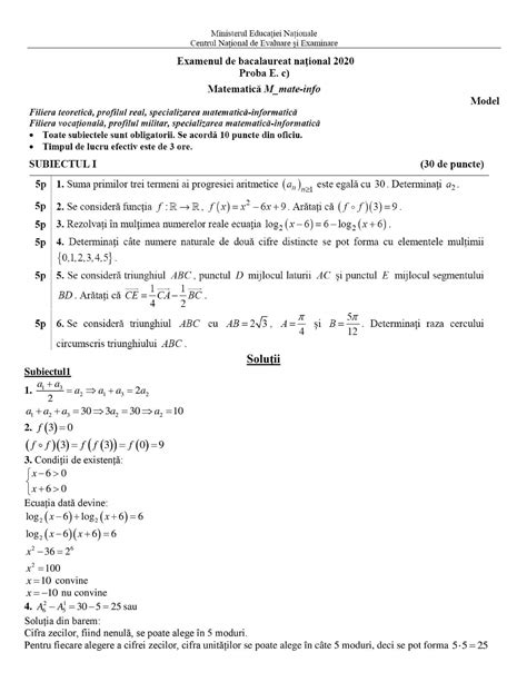 Variante Rezolvate Bac Matematica Mateinfo Subiecte Rezolvate Complet