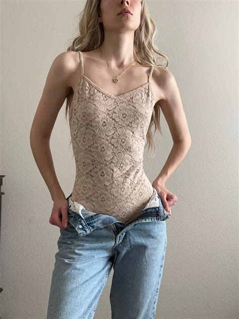 Vintage Nude Lace Romantic Bodysuit Size M 10133 Etsy