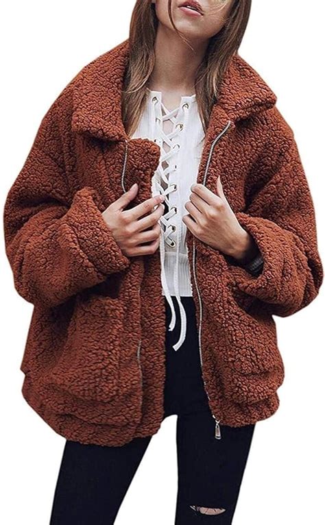 Saoye Fashion Damen Pl Sch Winterjacke Casual Bergangsjacke Teddy