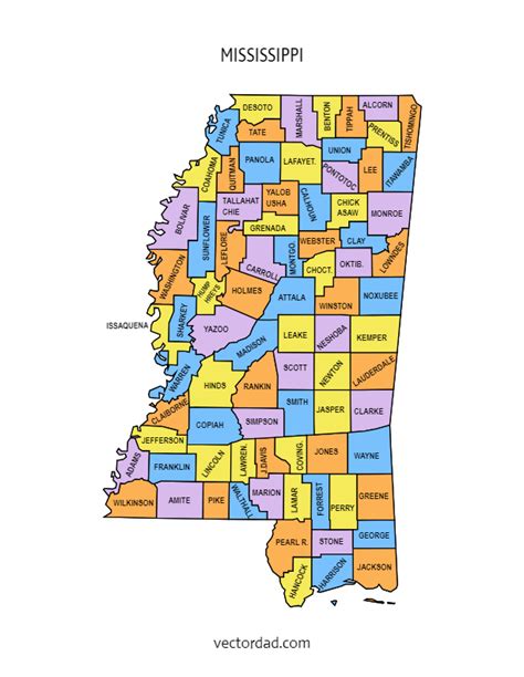 Free Printable Multi Colored Map Of Mississippi County