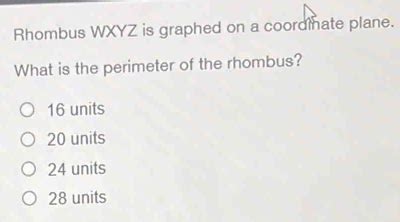 Rhombus WXYZ Is Graphed On A Coordinate Plane What Is The Perimeter Of