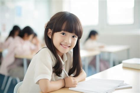 Premium Photo A Primary School Girl Is Learning To Write