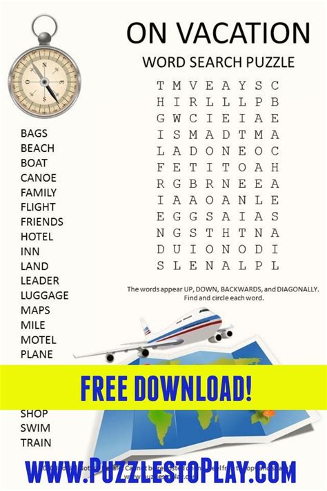 Vacation Word Search Puzzle Word Search Puzzle Free Printable