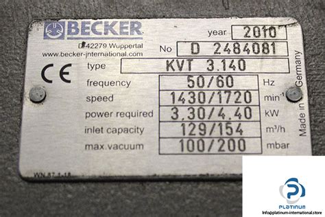 Becker Kvt Rotary Vane Vacuum Pump Platinum International