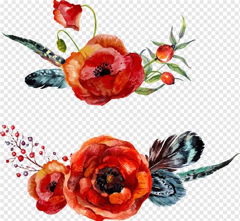 Ilustra O De Duas Flores De Vermelho E Laranja Aquarela Flores