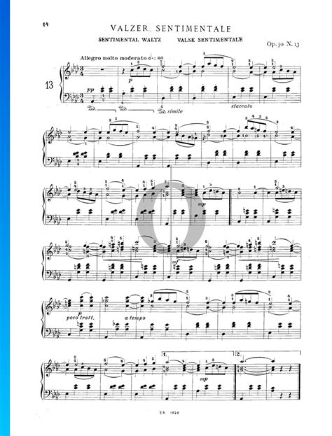 Sentimental Waltz Op 50 No 13 Franz Schubert Piano Sheet Music Oktav