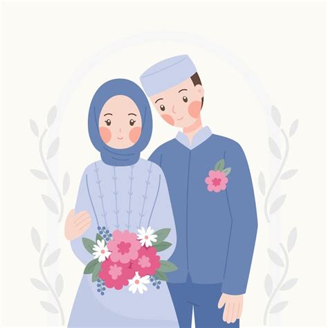 Premium Vector Muslim Wedding Couple Illustration Vector Flat Concept