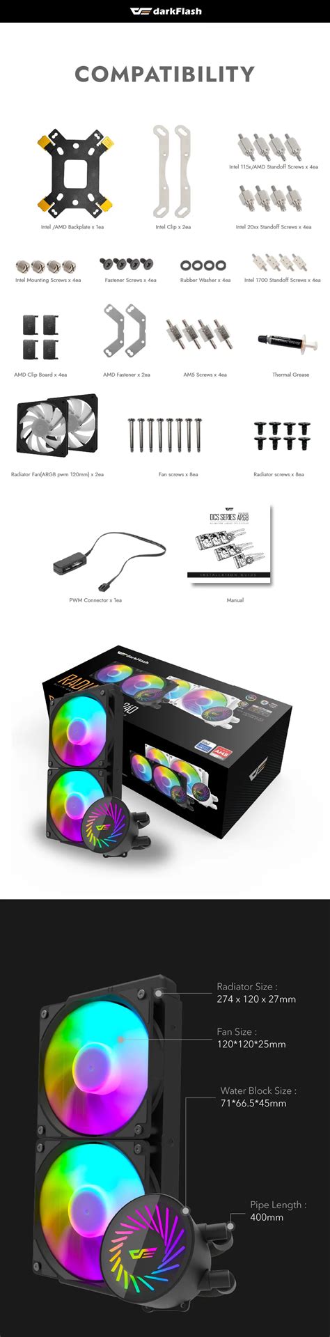 Darkflash Radiant Dcs 240 High Performance Copper Heatsink Rgb Fan Pc