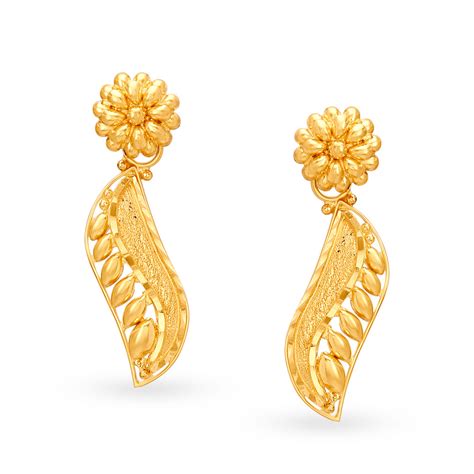 Buy Gleaming 22 Karat Yellow Gold Floral Drop Earrings At Best Price Tanishq Uae