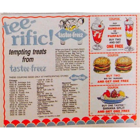 1981 Tastee-Freez ad with Chicago-area locations. Most of these are ...