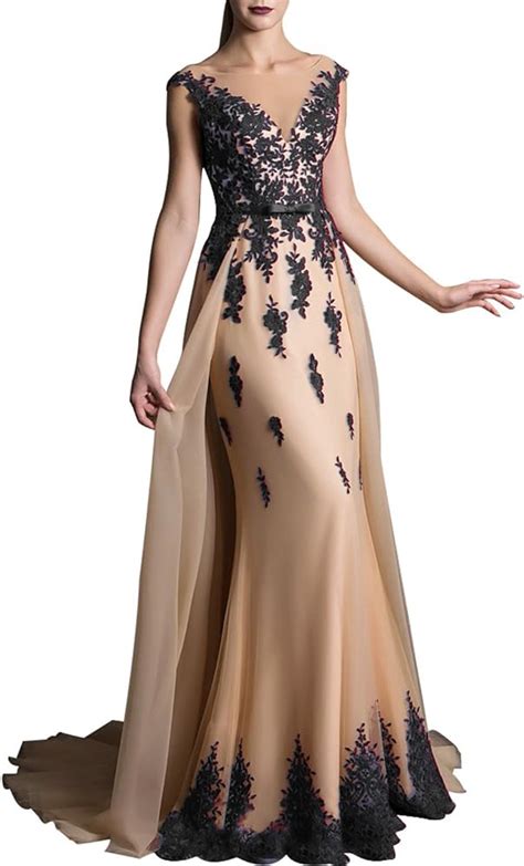 Long Lace Appliqued Prom Dresses Plus Size Evening Gown With Sweep