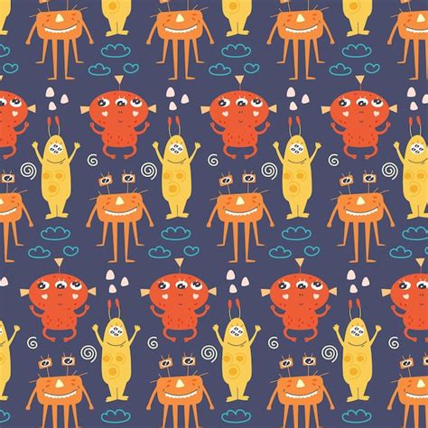 Premium Vector Seamless Pattern Cute Monsters