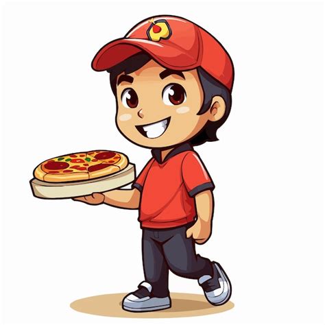 Un Mignon Adolescent Portant Une Pizza Un Livreur De Pizza Une