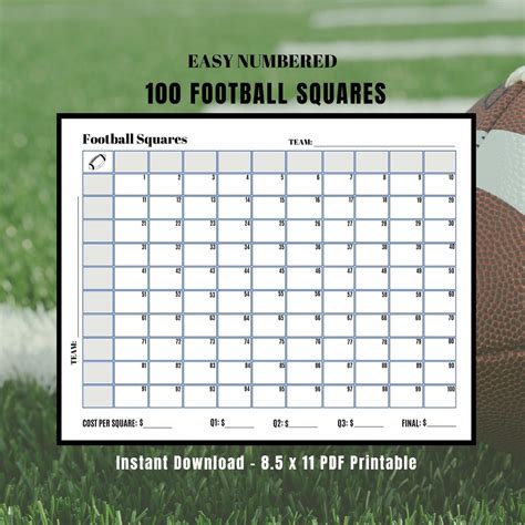 Football Squares Template Squares Numbered Football Squares Etsy