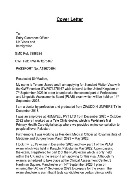 My Visa Cover Letter 1 Download Free Pdf Travel Visa Tourism