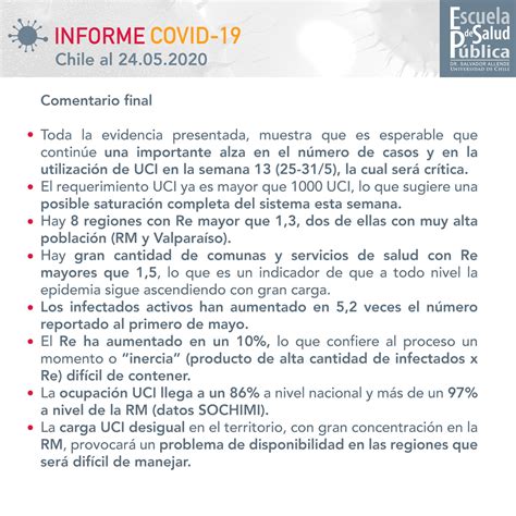 Informe Covid 19 Chile al 24 05 2020 Escuela de Salud Pública