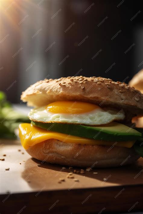 Avocado Spinach and Fried Egg Sandwich on a Fresh Brioche Bun | Premium