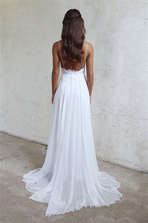 A Line Spaghetti Straps Lace Informal Boho Wedding Dress Daisystyledress