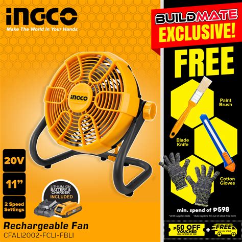 Ingco Cordless Rechargeable Fan 11 Inch 2 Speed 20v Cfali2002 100