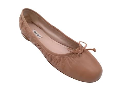 Miu Miu Nude Ballerinas Aus Leder Mit Schleifendetail Und