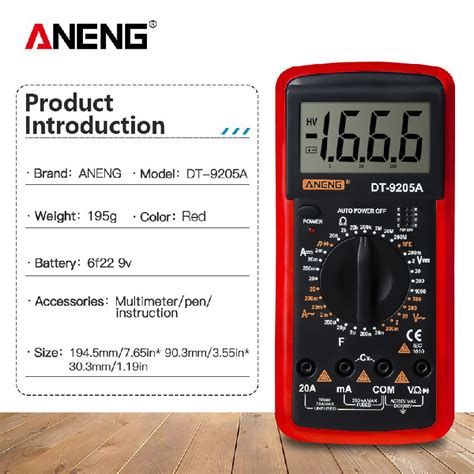 Дигитален мултицет DT9205A / 20A / 1000V / 200uF / автоматичен обхват ...