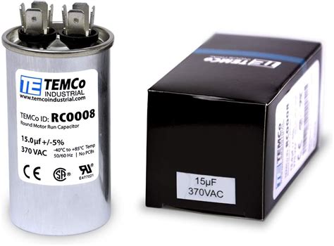 TEMCo Industrial 15 Uf MFD 370 VAC Volts Round Run Capacitor 50 60 Hz