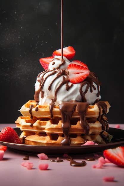 Premium Ai Image A Stack Of Waffles With Strawberries On Top And A