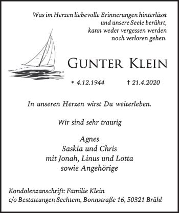 Traueranzeigen Von Gunter Klein WirTrauern