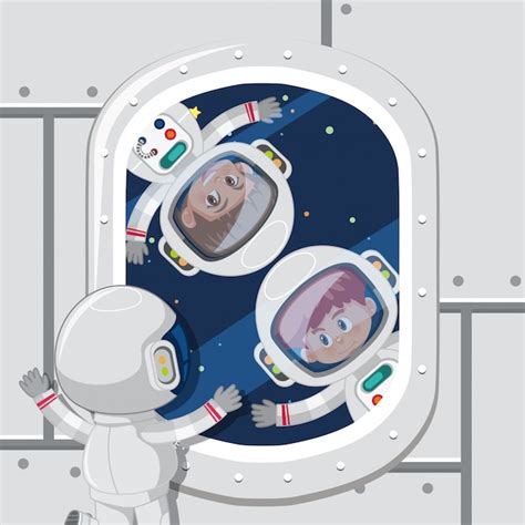 Niños Astronautas En El Espacio Vector Premium