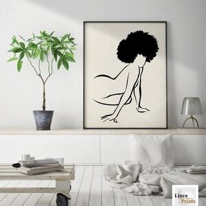 Nude Line Art Print Printable Wall Art Black Woman Art Female Figure Minimal Line Drawing