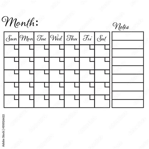 Vecteur Stock Calendar Svg Printable Calendar Monthly Calendar Svg