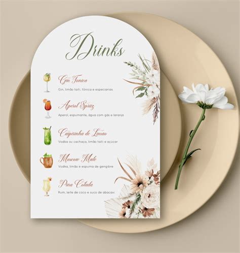 Menu Bar Drinks Casamento Boho Arte Digital Elo7