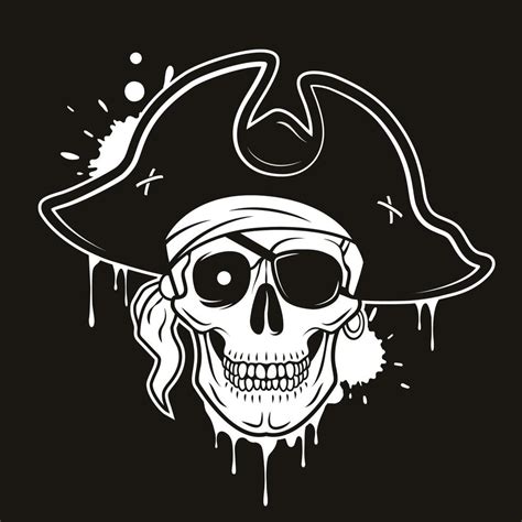 Pirate Skull With Eye Patch Hat Bandana Glowing Eye Vector Hand