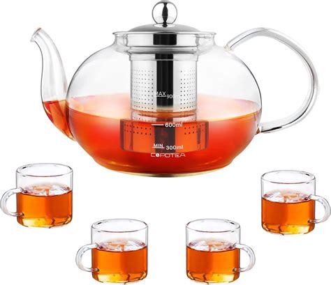 Amazon Glass Teapot 51oz 1500ml With 6 Pack Tea Cups Gift Set