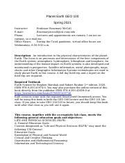 Geology Syllabus Docx Planet Earth Geo Spring Instructor