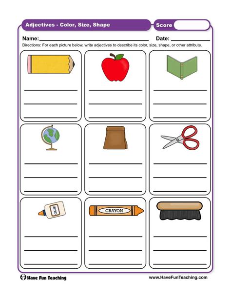 Adjectives Color Size Shape Worksheet By Teach Simple Hot Sex Picture