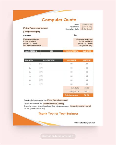 Computer Quote Template Org Quote Templates