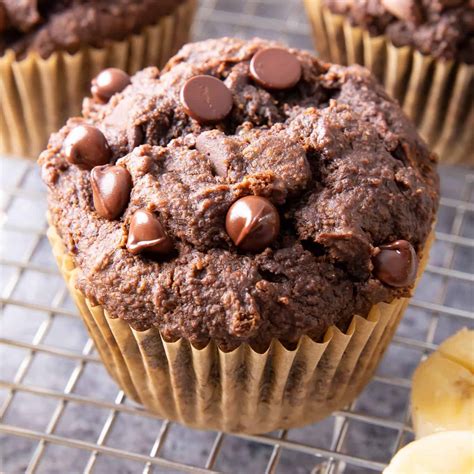 Healthy Banana Chocolate Chocolate Chip Muffins Beaming Baker