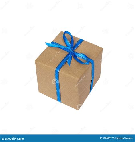 Gift Parcel Box With Ribbon Bow Isolated On White Stock Photo Image