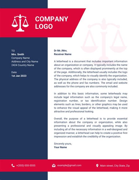 Blue And Red Minimalist Law Firm Letterhead Template Venngage