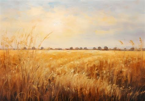 Oil Art Painting of Country Field in Vintage Stock Illustration ...