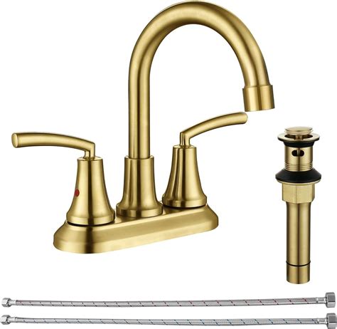 4 Inch Brushed Gold Bathroom Sink Faucet 2 Handle Centerset Bathroom