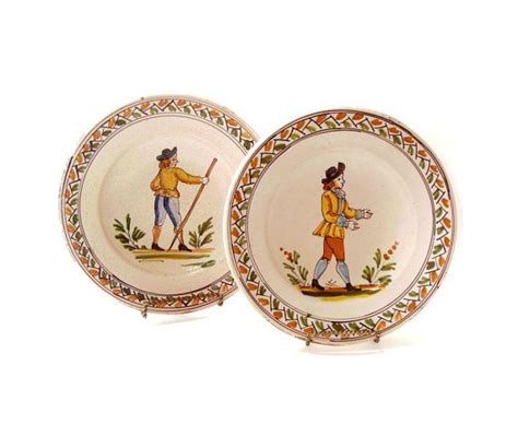 Antique Quimper Style Faience Plates Breton Salt Glazed Etsy French